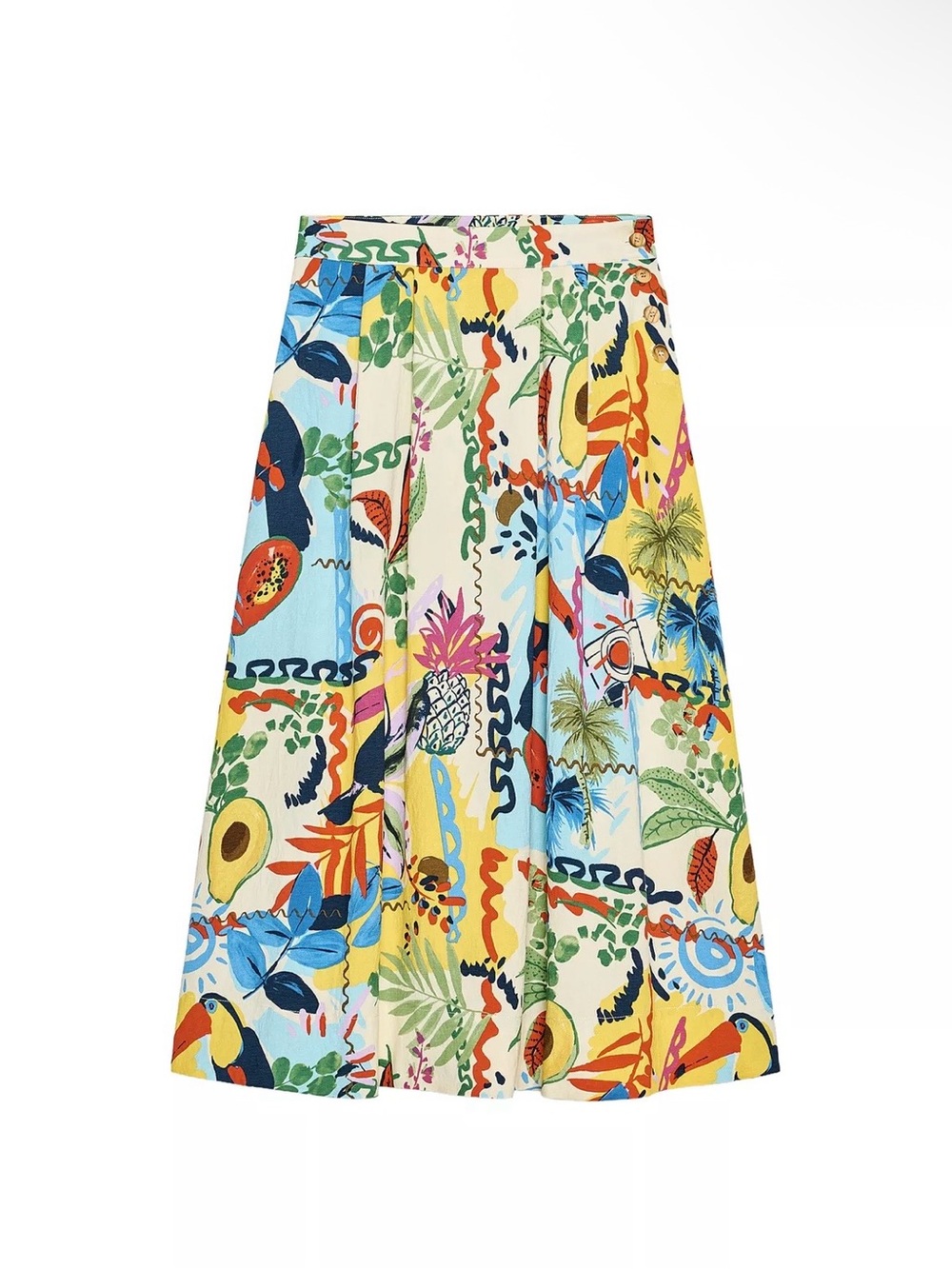 Zara Multicolor Tropical A-Line Midi Skirt